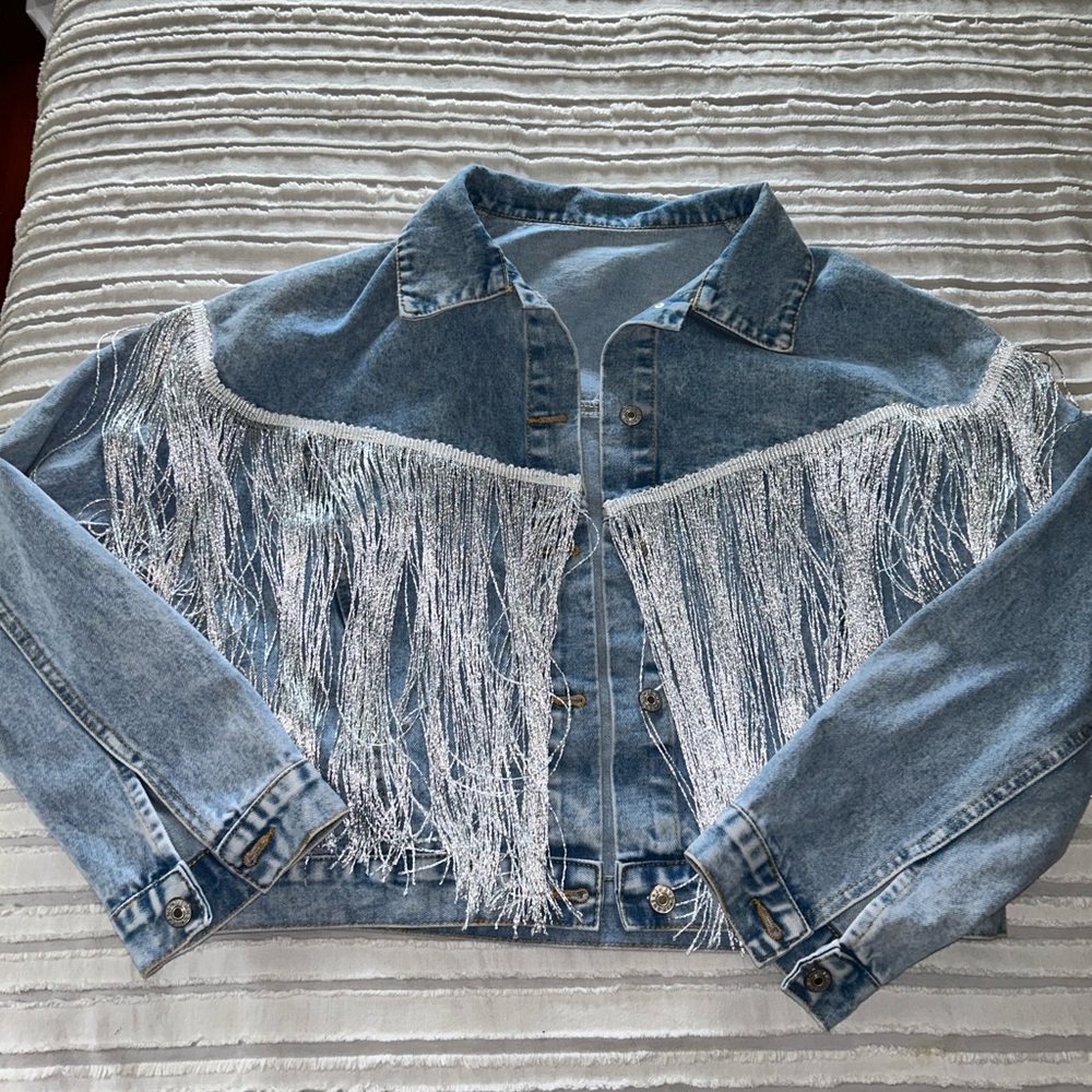 Western Jean Jacket with long shiny fringe *Great for Cowboy Carter Concert!*